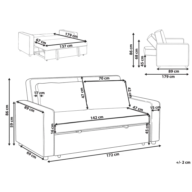 2-sits soffa Uttela - Grå - Möbler - Soffa - Bäddsoffa