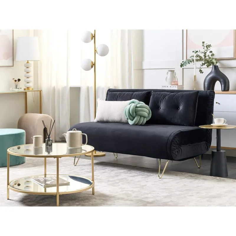 2-sits soffa Vestfold - Svart, guld - Möbler - Soffa - Bäddsoffa