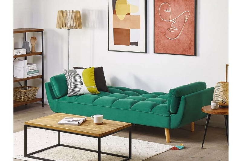 Asaby 3-sits Rektangulär Längsbäddad Bäddsoffa 107x185 cm i Sammet - Grön - Möbler - Soffa - Bäddsoffa - Bäddsoffa 3 sits