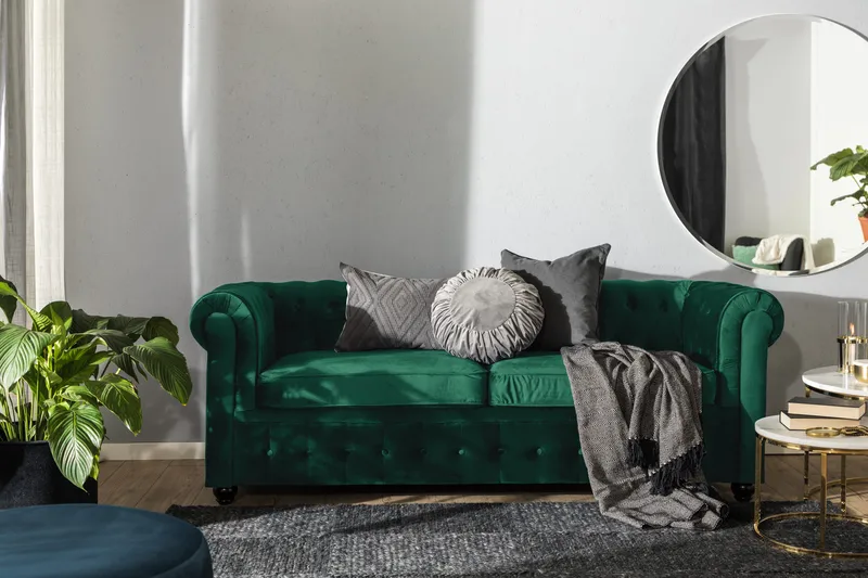 Chesterfield Lyx 3-sits Framåtbäddad bäddsoffa i sammet - Grön - Möbler - Soffa - Bäddsoffa - Bäddsoffa 3 sits