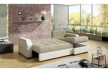 Concetta 3-sits Höger Bäddsoffa 195x125 cm med Förvaring i Tyg - Ljusgrå Melerad - Möbler - Soffa - Bäddsoffa - Bäddsoffa 3 sits