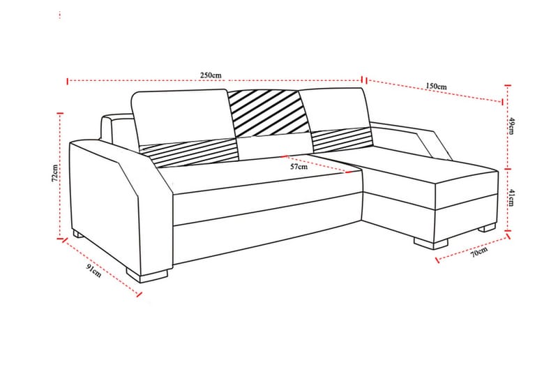 Concetta 3-sits Höger Bäddsoffa 195x125 cm med Förvaring i Tyg - Ljusgrå Melerad - Möbler - Soffa - Bäddsoffa - Bäddsoffa 3 sits