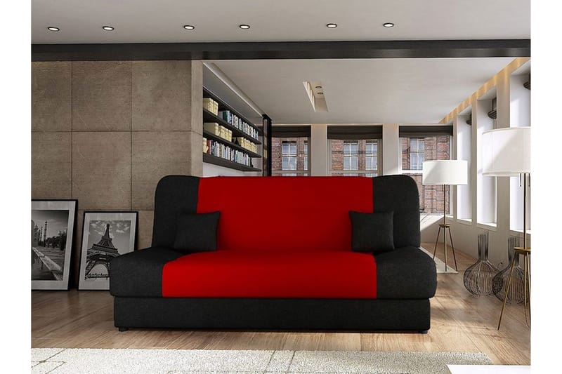 Jonas Bäddsoffa 195x87x86 cm - Röd/svart - Möbler - Soffa - Bäddsoffa - Bäddsoffa 3 sits