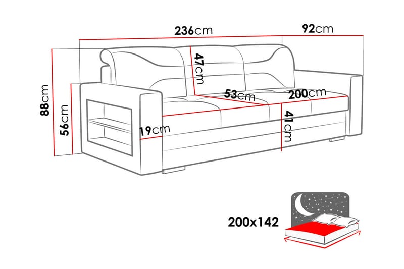 3-sits Bäddsoffa Rektangulär 236 cm med Förvaring i Tyg - Antracit - Möbler - Soffa - Bäddsoffa