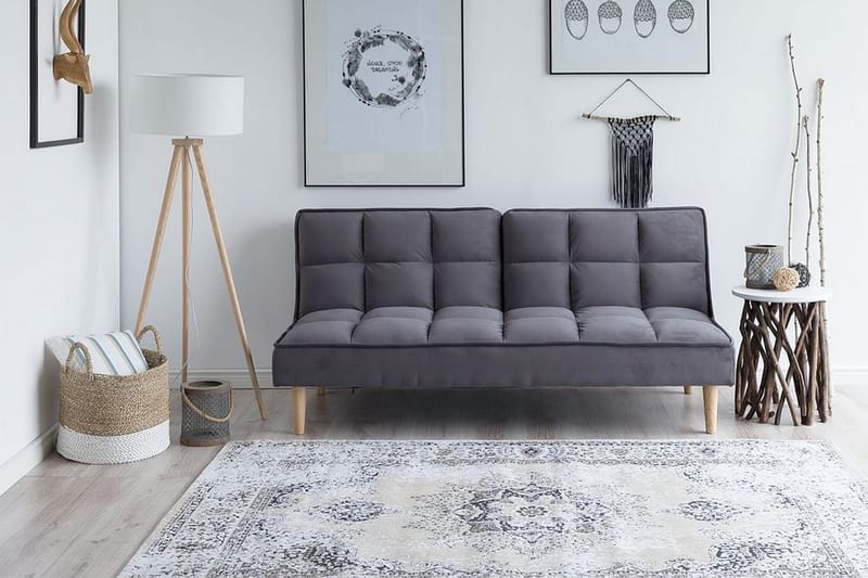 Siljan 3-sits Kvadratsydd Bäddsoffa 177 cm i Sammet - Grå - Möbler - Soffa - Bäddsoffa - Bäddsoffa 3 sits