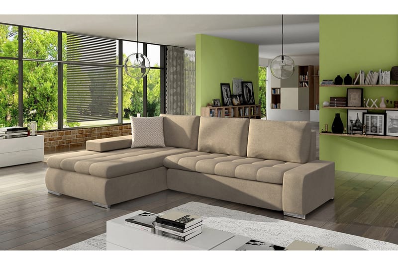 3-sits Hörnbäddsoffa Cerys Mini - Läder/Beige - Möbler - Soffa - Bäddsoffa