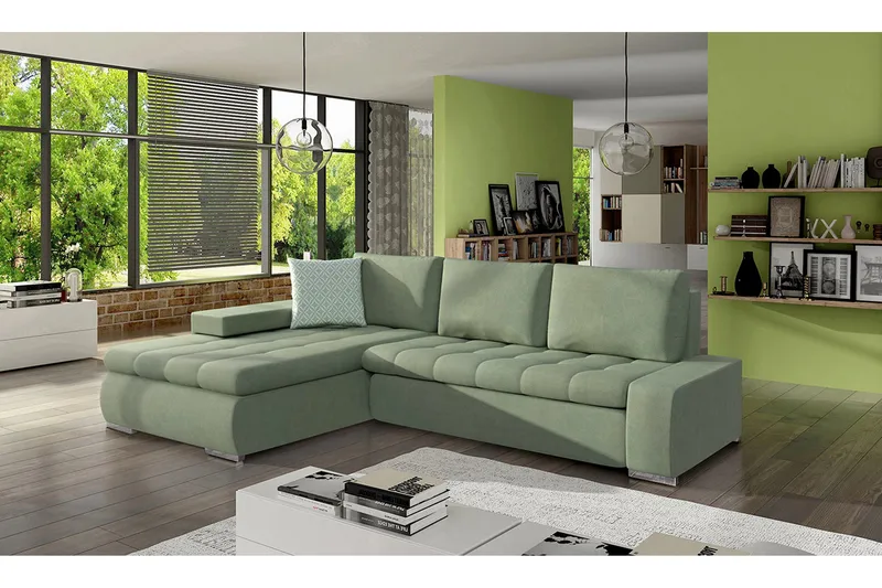 3-sits Hörnbäddsoffa Cerys Mini - Läder/Grön - Möbler - Soffa - Bäddsoffa