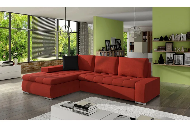 3-sits Hörnbäddsoffa Cerys Mini - Läder/Röd - Möbler - Soffa - Bäddsoffa