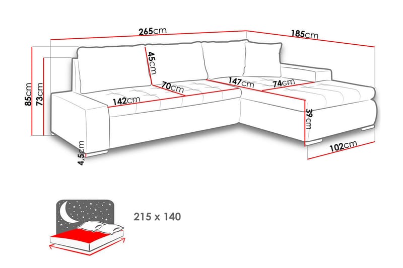 3-sits Hörnbäddsoffa Cerys Mini - Läder/Rosa - Bäddsoffa - Hörnbäddsoffa - Sammetssoffa