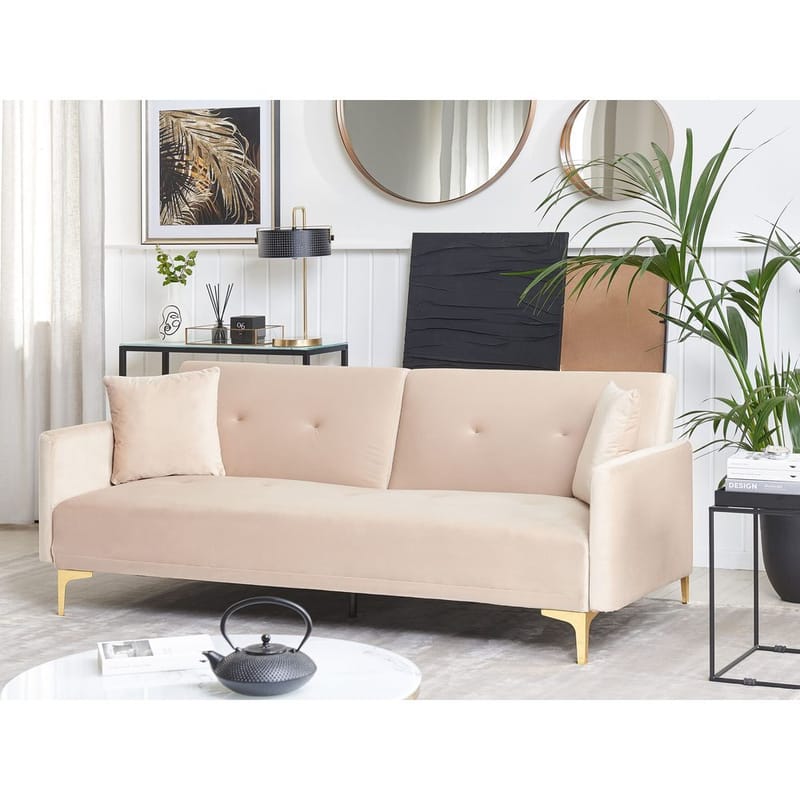 3-sits soffa Lucan - Beige, guld - Möbler - Soffa - Bäddsoffa