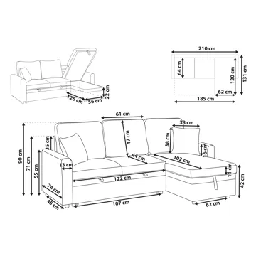3-sits soffa Nassjo Vänstervänd - Ljusbrun - Möbler - Soffa - Bäddsoffa