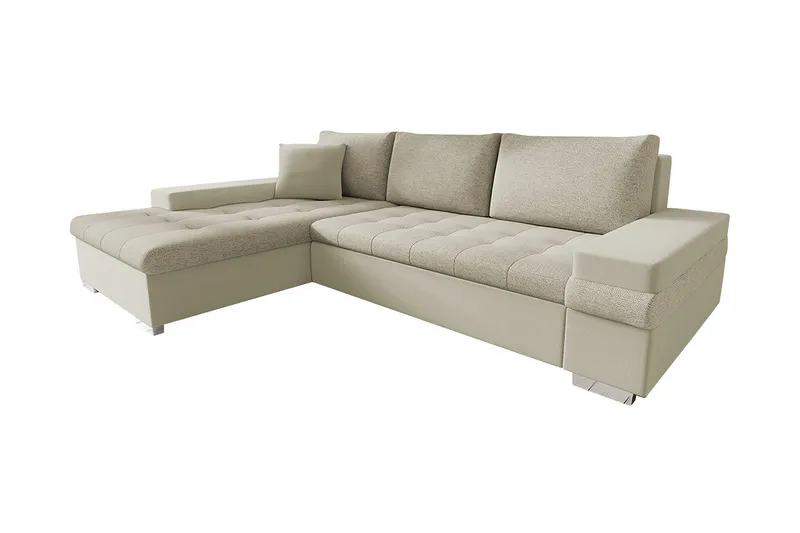 3-sits Vänster L-formad Bäddsoffa med Divan och Förvaring i Sammet, Beige