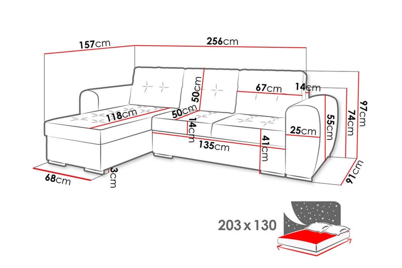3-sits Vänster L-formad Knappsydd Bäddsoffa med Divan och Förvaring i Tyg - Brun - Möbler - Soffa - Bäddsoffa