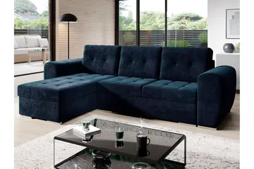 3-sits Vänster L-formad Knappsydd Bäddsoffa med Divan och Förvaring i Tyg - Svart - Möbler - Soffa - Bäddsoffa