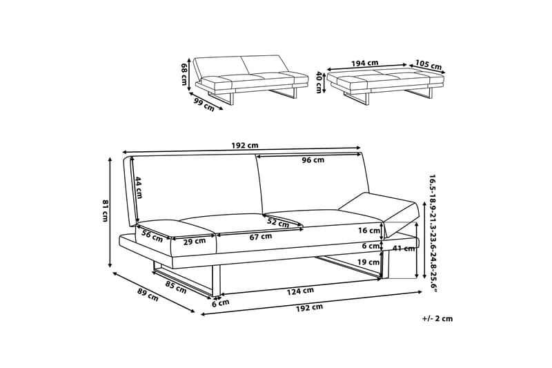 Ramsholt Bäddbar Fällbar Bäddsoffa 105x192 cm i Tyg - Grå - Möbler - Soffa - Bäddsoffa - Bäddsoffa 4 sits