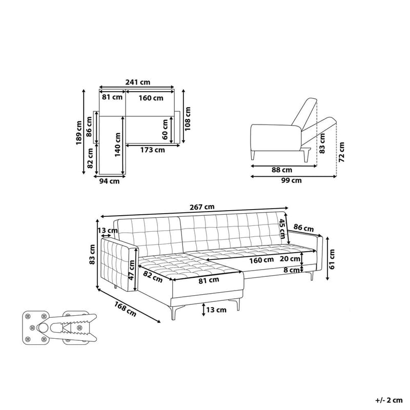 4-sits Hörnsoffa Aberdeen - Blå, Svart/Högervänd/Sammet - Möbler - Soffa - Bäddsoffa