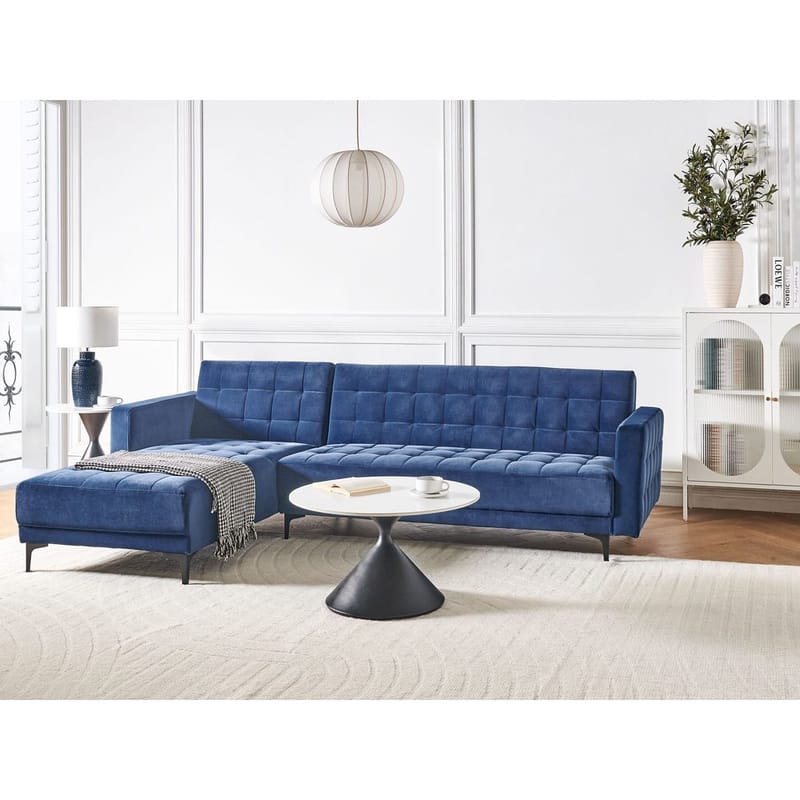 4-sits Hörnsoffa Aberdeen - Blå, Svart/Högervänd/Sammet - Möbler - Soffa - Bäddsoffa