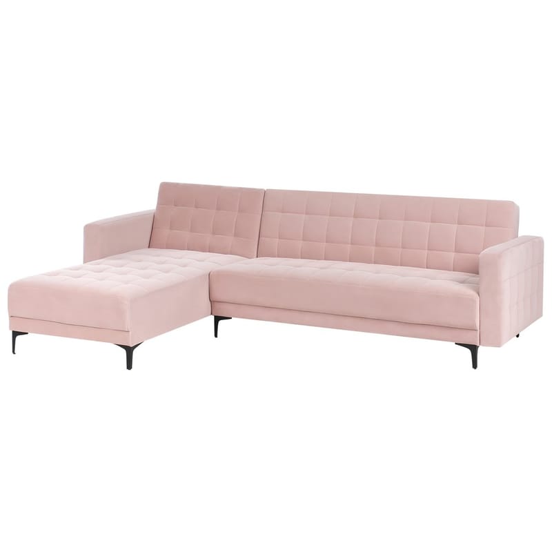 4-sits Hörnsoffa Aberdeen - Pastellrosa, Svart/Högervänd/Sammet - Möbler - Soffa - Bäddsoffa