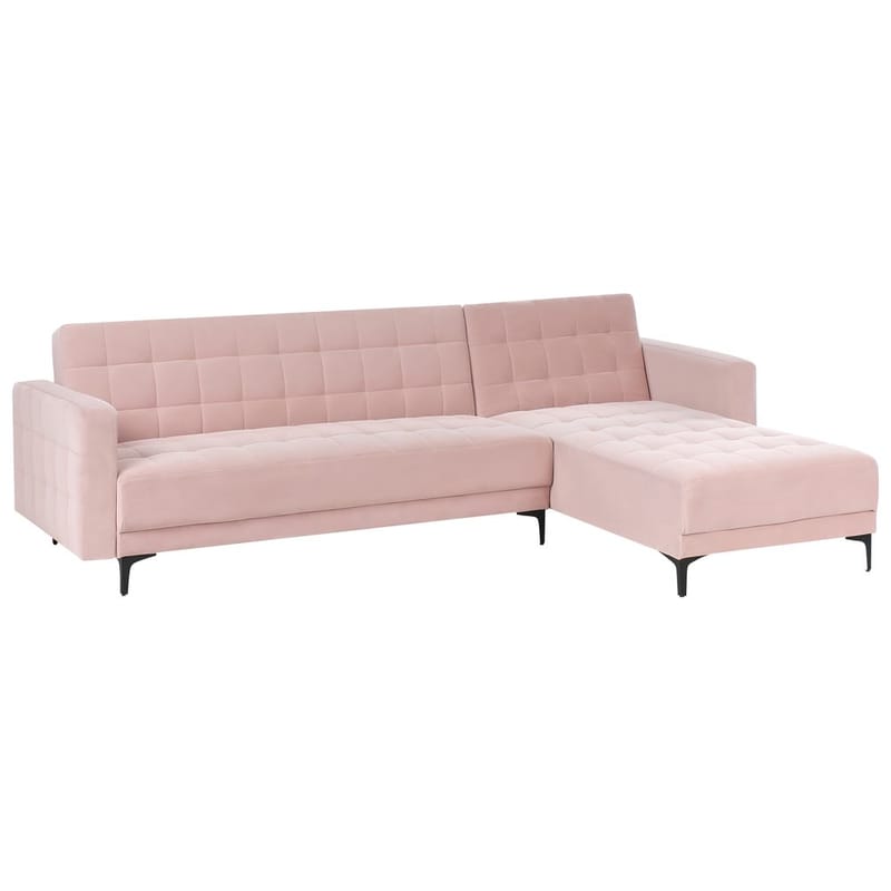 4-sits Hörnsoffa Aberdeen - Pastellrosa, Svart/Vänstervänd/Sammet - Möbler - Soffa - Bäddsoffa