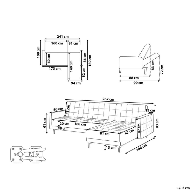 4-sits Hörnsoffa Aberdeen - Pastellrosa, Svart/Vänstervänd/Sammet - Möbler - Soffa - Bäddsoffa