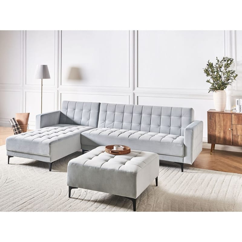 4-sits Modulär soffa Aberdeen - Ljusgrå, svart/Högervänd/Sammet - Möbler - Soffa - Modulsoffor - Komplett modulsoffa