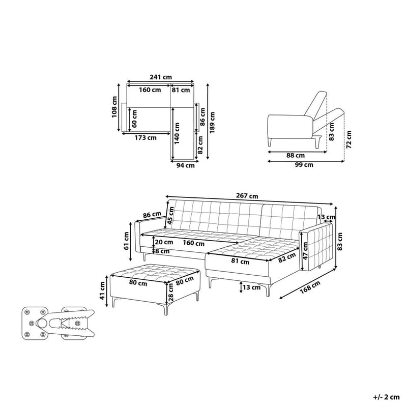 4-sits Modulär soffa Aberdeen - Ljusgrå, svart/Vänstervänd/Sammet - Möbler - Soffa - Modulsoffor - Komplett modulsoffa