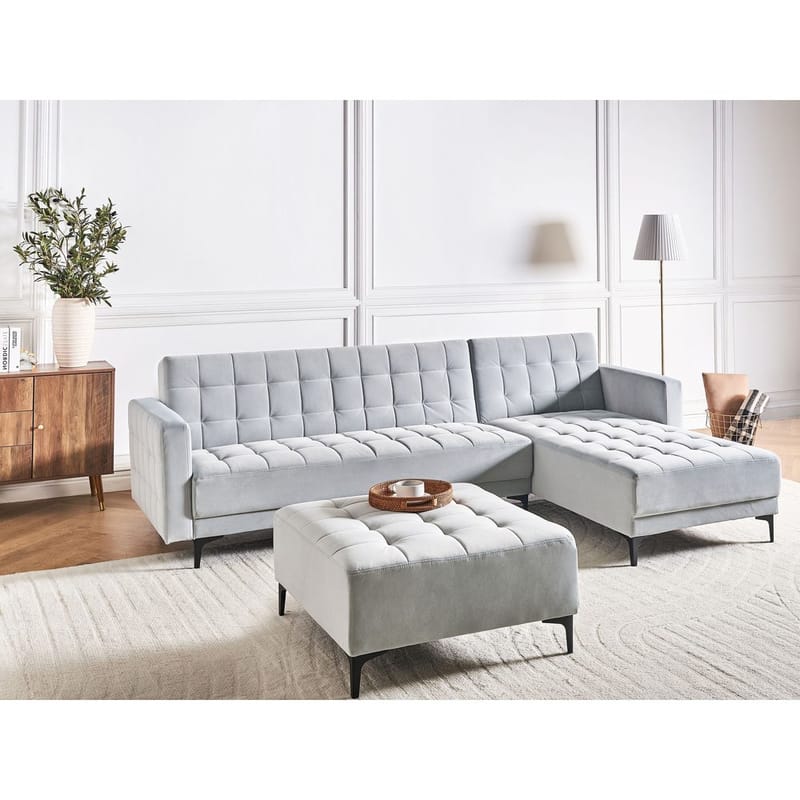 4-sits Modulär soffa Aberdeen - Ljusgrå, svart/Vänstervänd/Sammet - Möbler - Soffa - Modulsoffor - Komplett modulsoffa