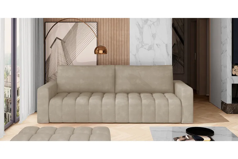 Alazaro 3-sits Längsbäddad Bäddsoffa 125x197 cm med Förvaring i Tyg, Sandbeige