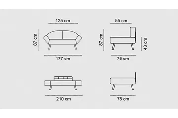 Albertina 2-sits Längsbäddad Bäddsoffa 75x210 cm i Tyg - Grå - Möbler - Soffa - Bäddsoffa