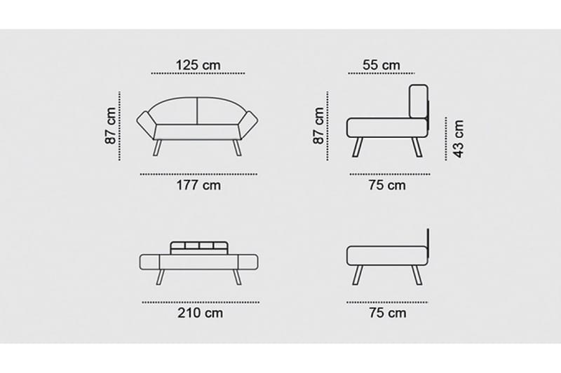 Albertina 2-sits Längsbäddad Bäddsoffa 75x210 cm i Tyg - Grå - Möbler - Soffa - Bäddsoffa