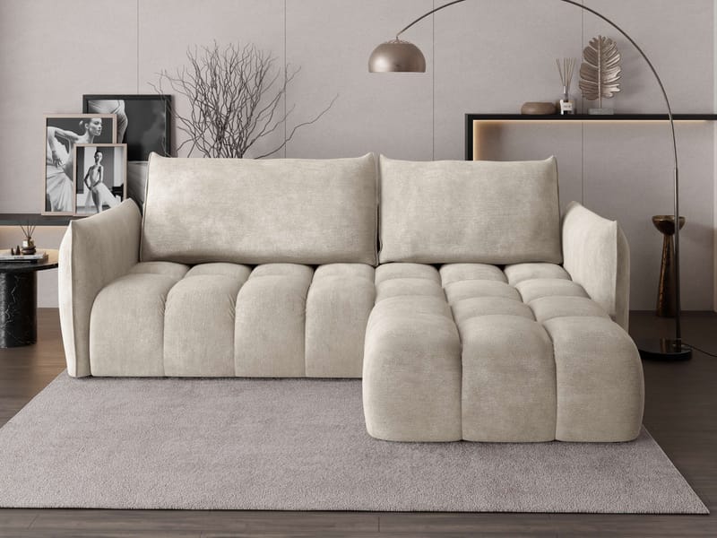 Aldvian 3-sits Bäddsoffa med divan - beige - Möbler - Soffa - Bäddsoffa