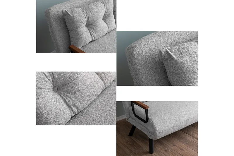 Alfredton 2-sits Bäddbar Fällbar Bäddsoffa i Boucle med Metallben - Grå - Möbler - Soffa - Bäddsoffa
