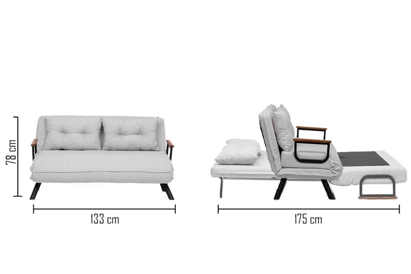 Alfredton 2-sits Bäddbar Fällbar Bäddsoffa i Boucle med Metallben - Grå - Möbler - Soffa - Bäddsoffa