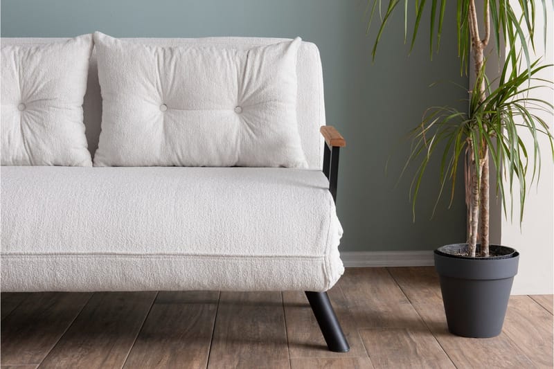 Alfredton 2-sits Bäddbar Fällbar Bäddsoffa i Boucle med Metallben - Vit - Möbler - Soffa - Bäddsoffa
