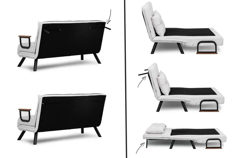 Alfredton 2-sits Bäddbar Fällbar Bäddsoffa i Boucle med Metallben - Vit - Möbler - Soffa - Bäddsoffa