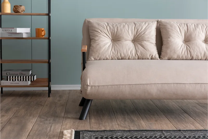 Alfredton 2-sits Bäddbar Fällbar Bäddsoffa i Tyg med Metallben - Ljusbeige - Möbler - Soffa - Bäddsoffa