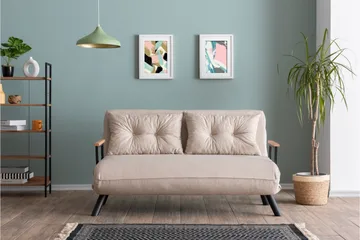 Alfredton 2-sits Bäddbar Fällbar Bäddsoffa i Tyg med Metallben - Ljusbeige - Möbler - Soffa - Bäddsoffa