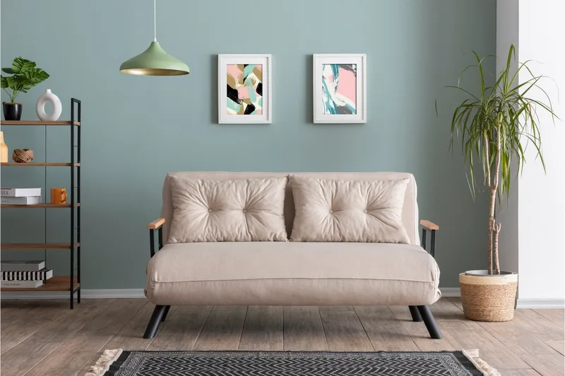 Alfredton 2-sits Bäddbar Fällbar Bäddsoffa i Tyg med Metallben - Ljusbeige - Möbler - Soffa - Bäddsoffa