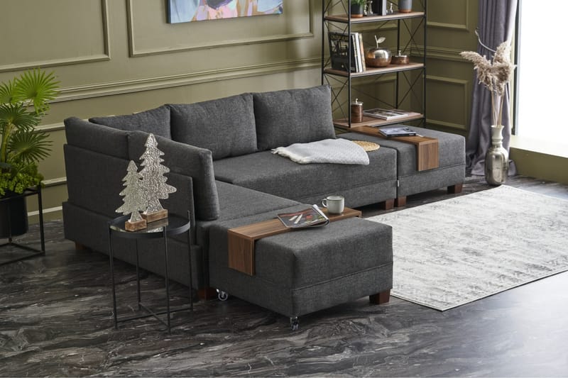 Algeria Bäddsoffa m. Divan 4-sits 140x190 - Antracit - Möbler - Soffa - Bäddsoffa