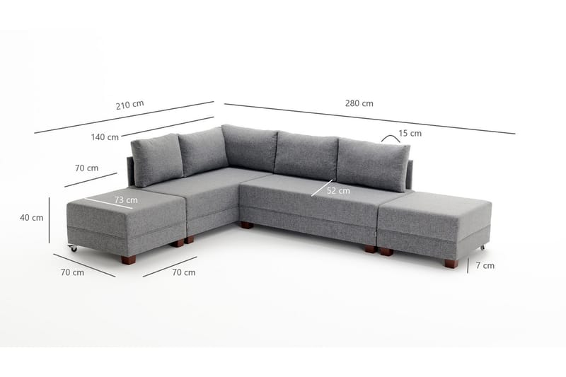 Algeria Bäddsoffa m. Divan 4-sits 140x190 - Blå - Bäddsoffa - Bäddsoffa divan