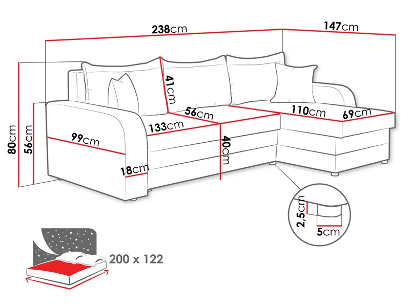 Alvared 3-sits Bäddsoffa med divan och förvaring - Möbler - Soffa - Bäddsoffa