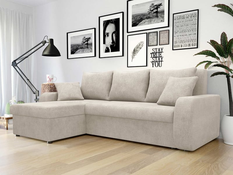 Alvared 3-sits Bäddsoffa med Divan Vänster - Beige - Möbler - Soffa - Bäddsoffa