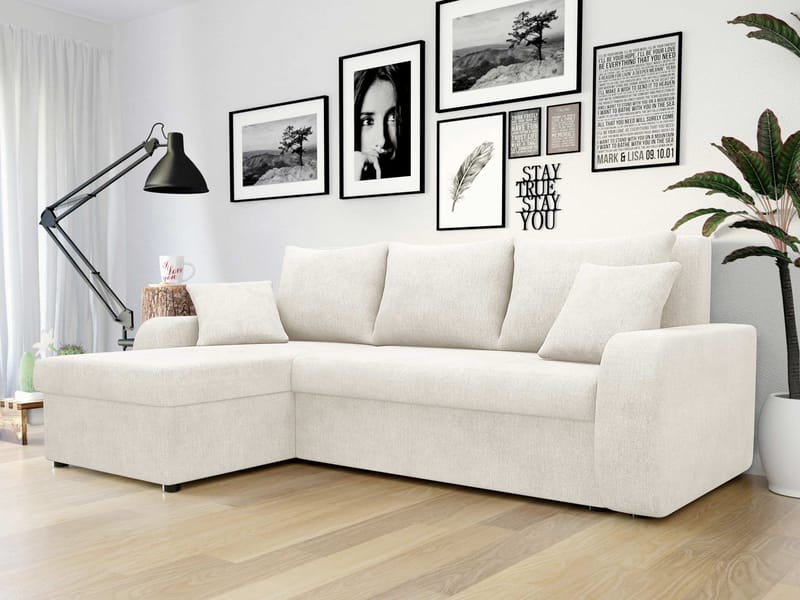 Alvared 3-sits Bäddsoffa med Divan Vänster - Vit - Möbler - Soffa - Bäddsoffa