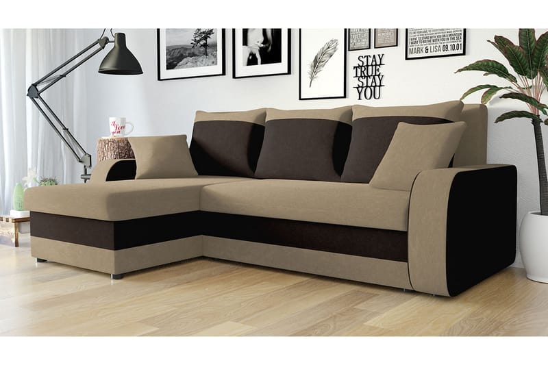 Alvared 3-sits Hörnbäddsoffa Universal - Beige/Brun - Bäddsoffa - Bäddsoffa divan - Sammetssoffa