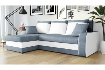 Alvared 3-sits Hörnbäddsoffa Universal - Blå/Vit - Möbler - Soffa - Bäddsoffa