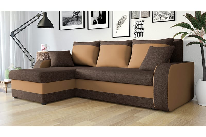 Alvared 3-sits Hörnbäddsoffa Universal - Brun - Bäddsoffa - Bäddsoffa divan - Skinnsoffor