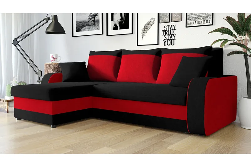 Alvared 3-sits Hörnbäddsoffa Universal - Grå/Röd - Möbler - Soffa - Bäddsoffa