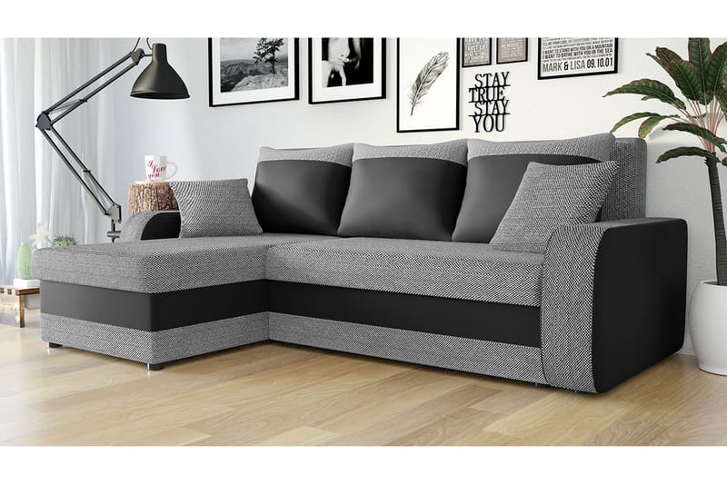 Alvared 3-sits Hörnbäddsoffa Universal - Grå/Svart - Bäddsoffa - Bäddsoffa divan