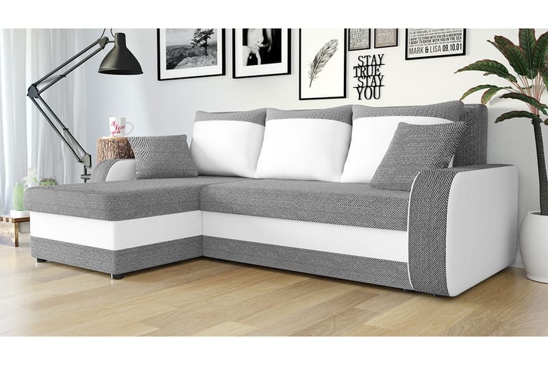 Alvared 3-sits Hörnbäddsoffa Universal - Grå/Vit - Bäddsoffa - Bäddsoffa divan