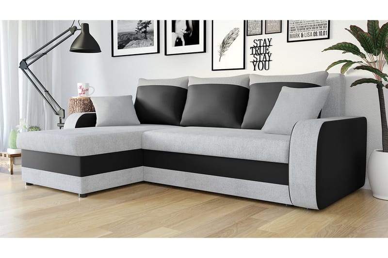 Alvared 3-sits Hörnbäddsoffa Universal - Ljusgrå/Svart - Bäddsoffa - Bäddsoffa divan